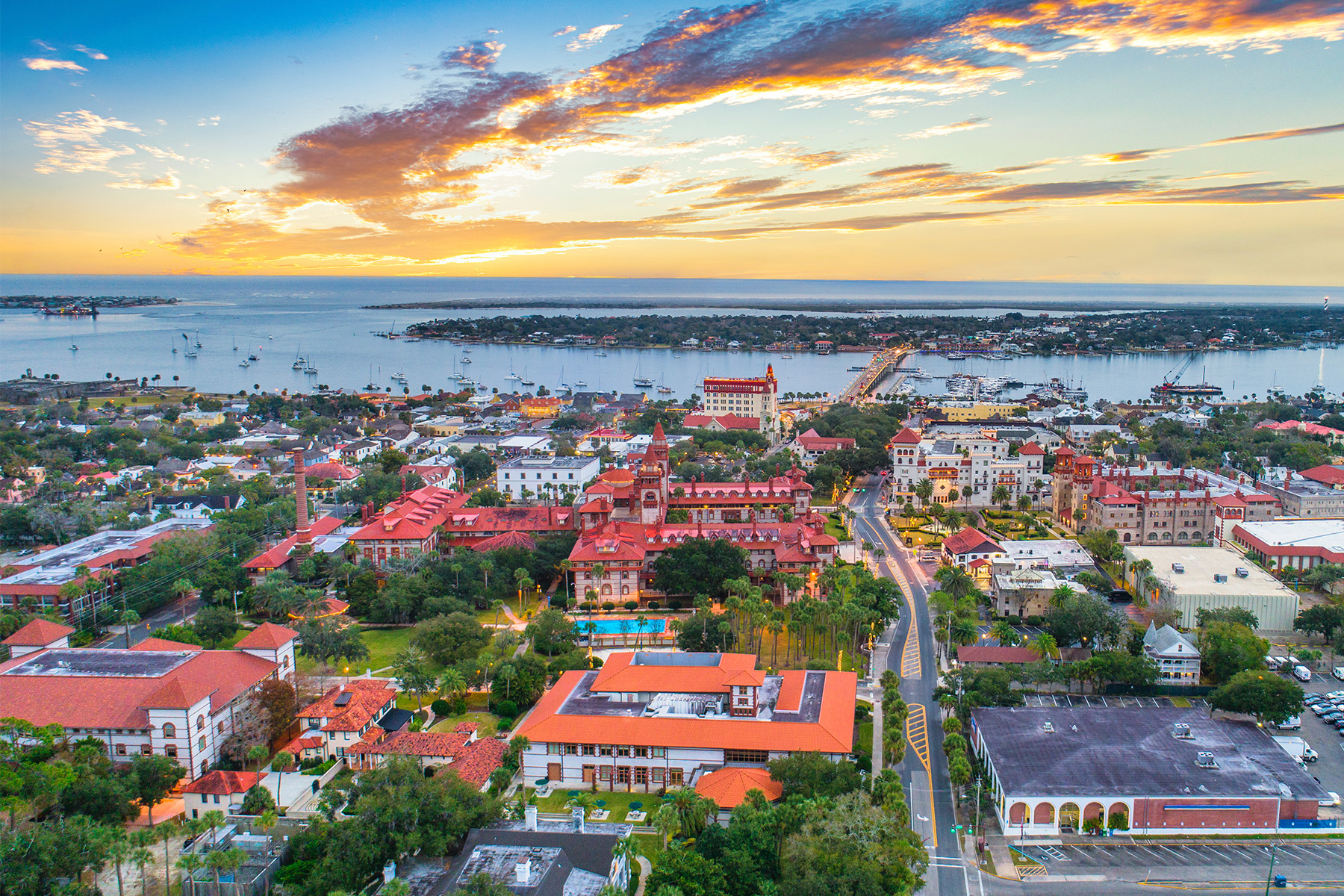 Sunset over the city of St. Augustine.