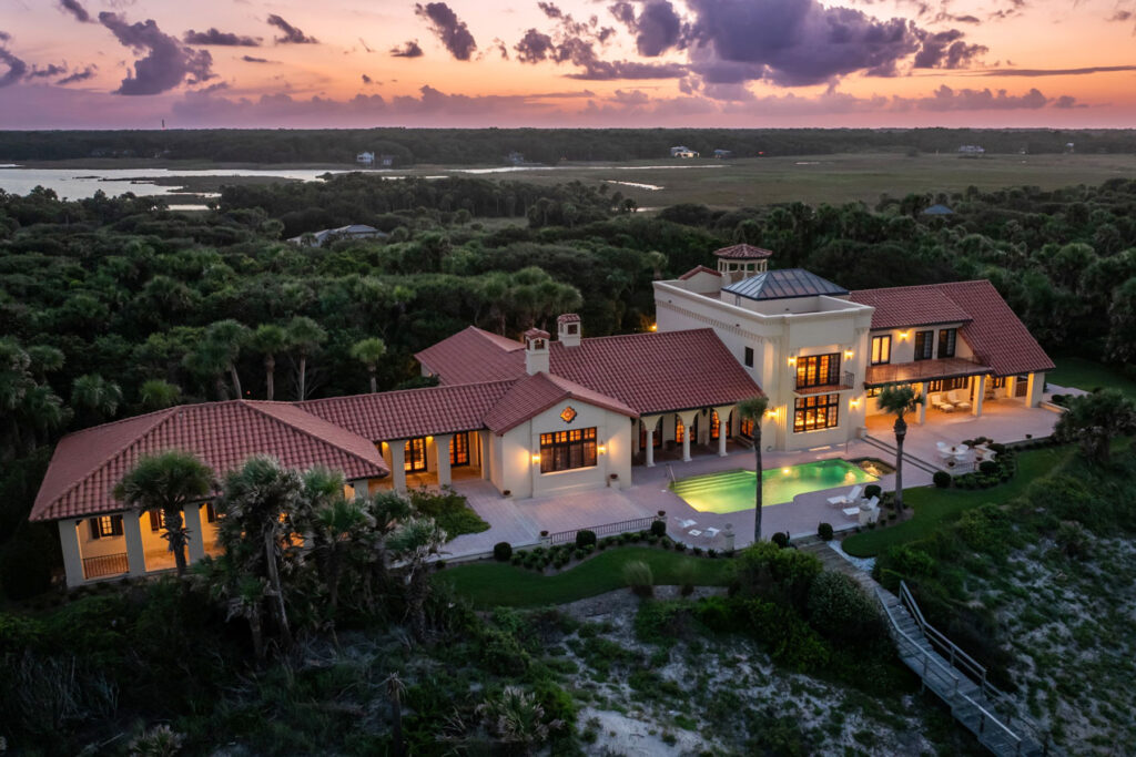 Exterior of Ponte Vedra Beach mansion at night