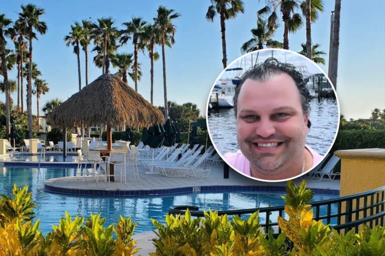 Michael Mota in front of pool area of Serenata Beach Club in Ponte Vedra, Florida.