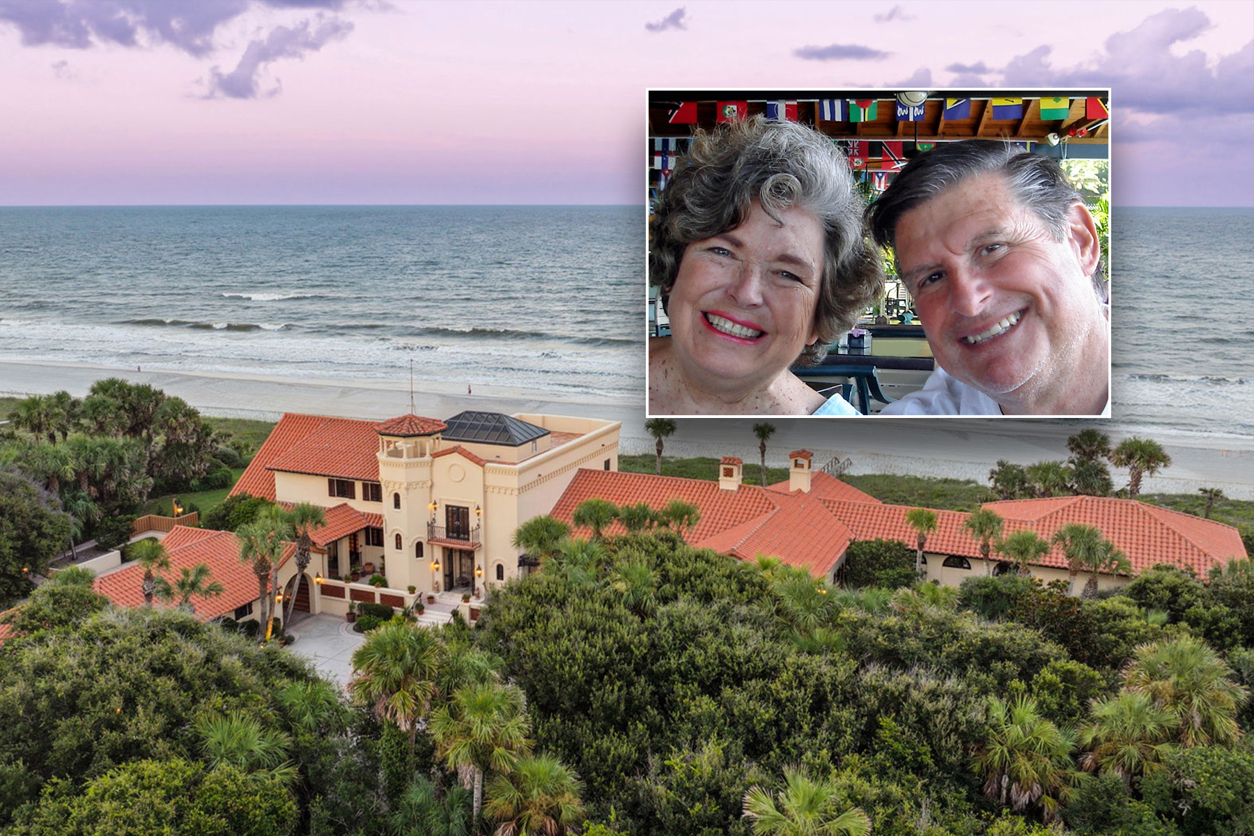 Rick and Susan Sontag inset in front of oceanfront Ponte Vedra Beach home.