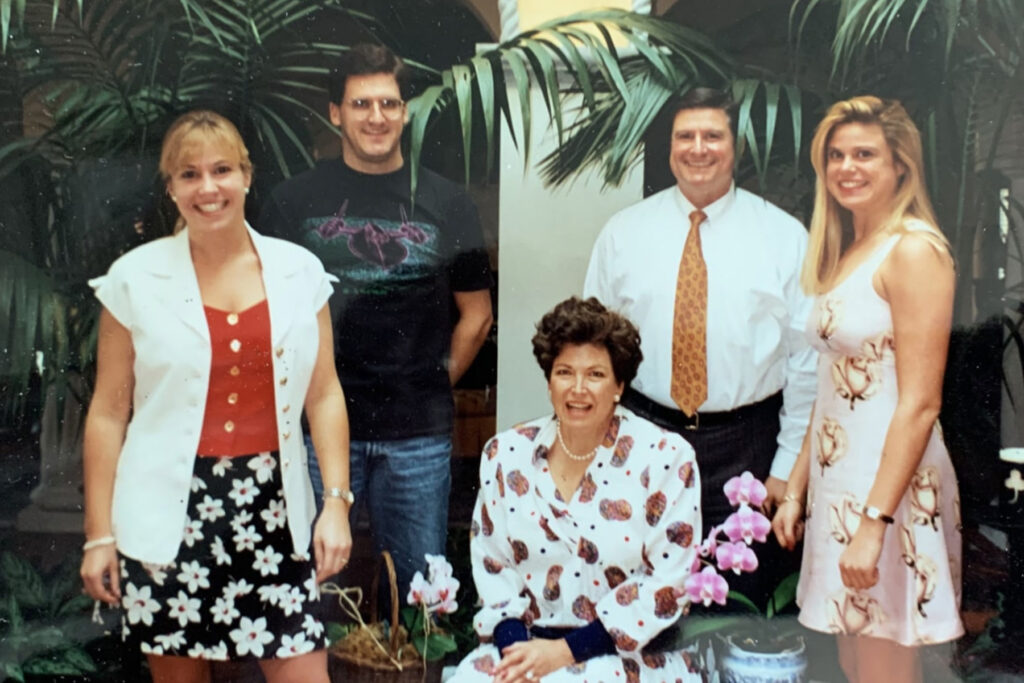 A family poses for a photograph.