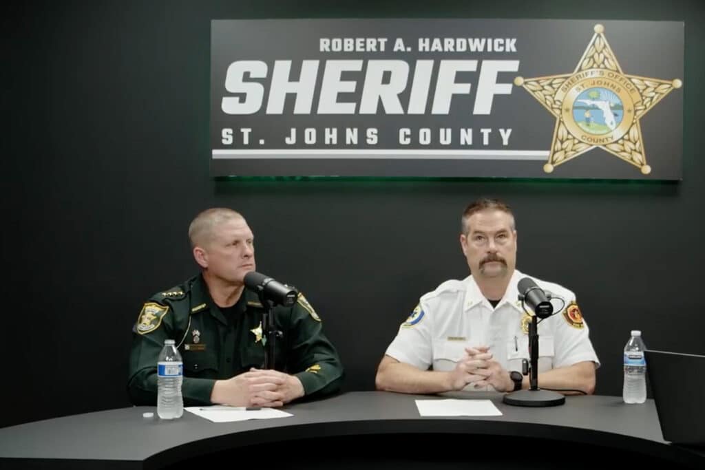 Sheriff Robert Hardwick and Fire Chief Sean McGee at a Hurricane Milton press conference.