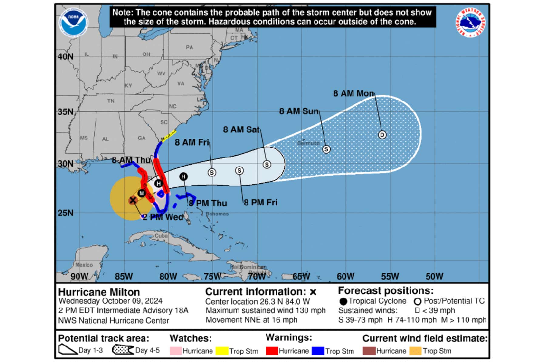 Graphic showing path of Hurricane Milton.