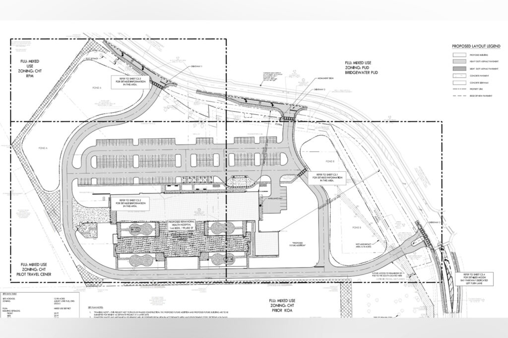 Aerial view of a building site plan.