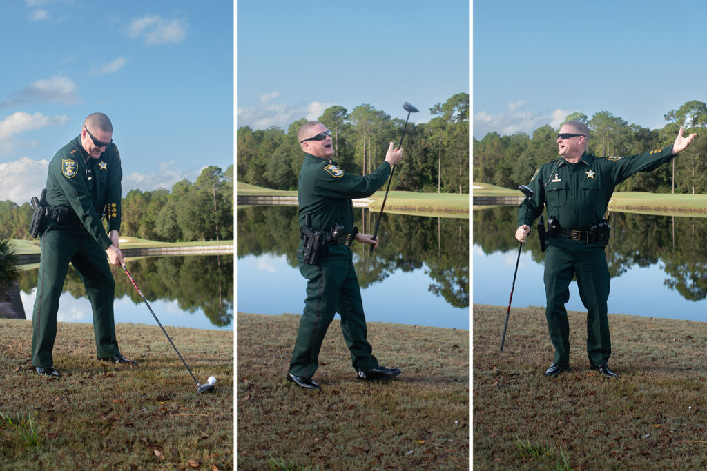 Man show taking multiple golf swings.