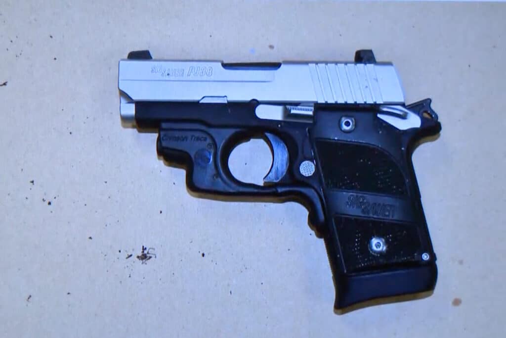 An evidence photo of a gun.