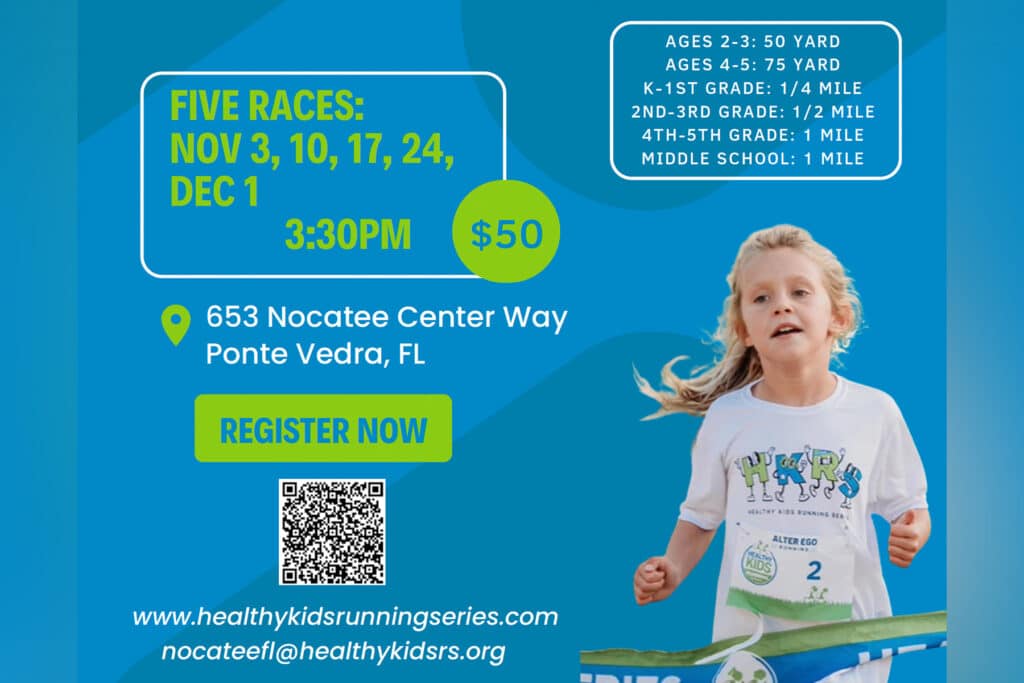 Little girl shown running next to text of event.