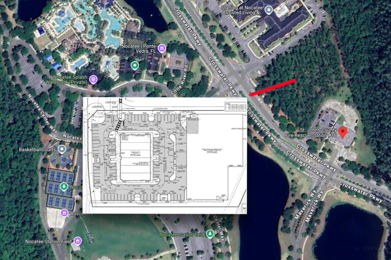 Nocatee map with an inset of an aerial drawing showing a storage facility.