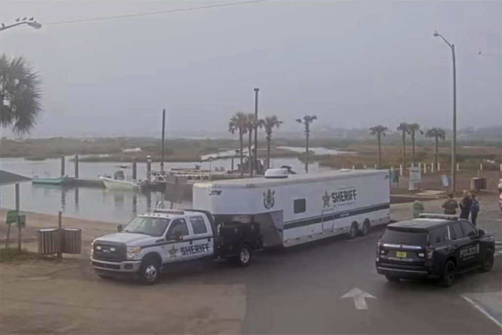 St. Johns County Sheriff ESU trailer near boat ramp.