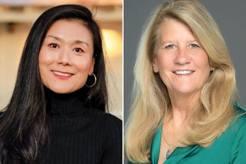 Headshots a woman with black hair next to a woman with blonde hair.