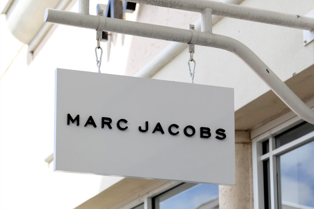White and black Marc Jacobs sign.