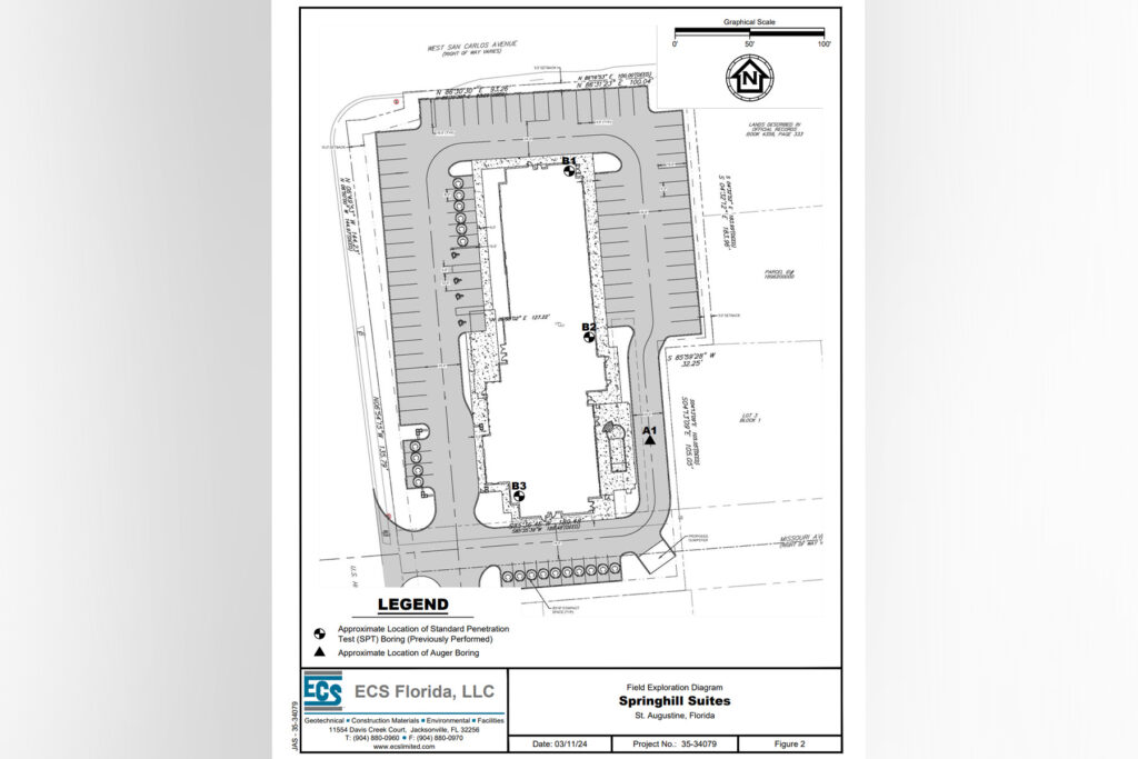 A site map showing an aerial view of the propose St. Augustine Springhill Suites.