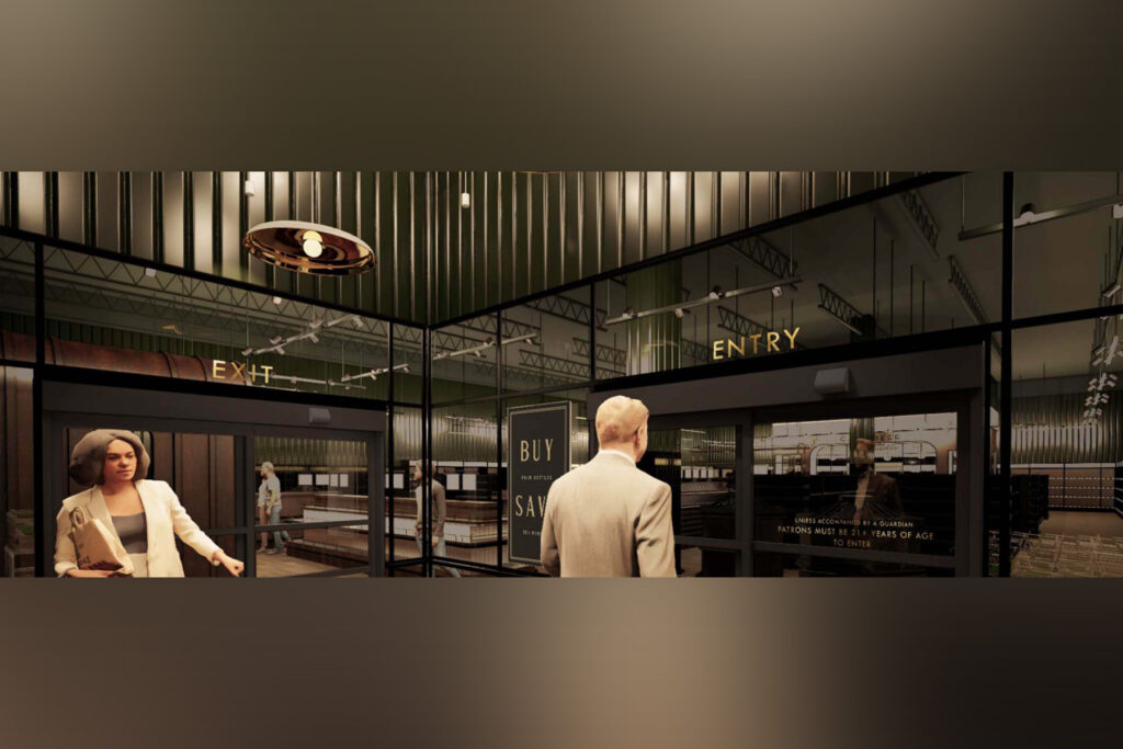 rendering of patrons in a bar