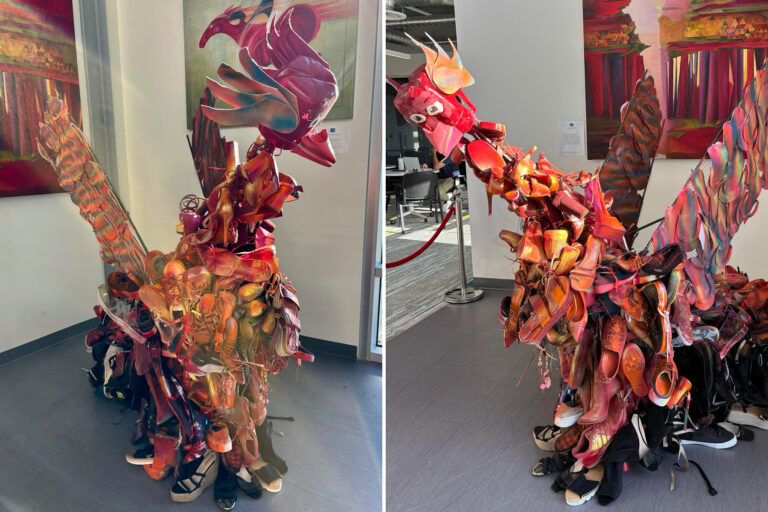 Sculpture made out of old shoes