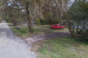 A street where a mobile home burned down.