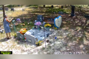 Woman stealing from a graveyard