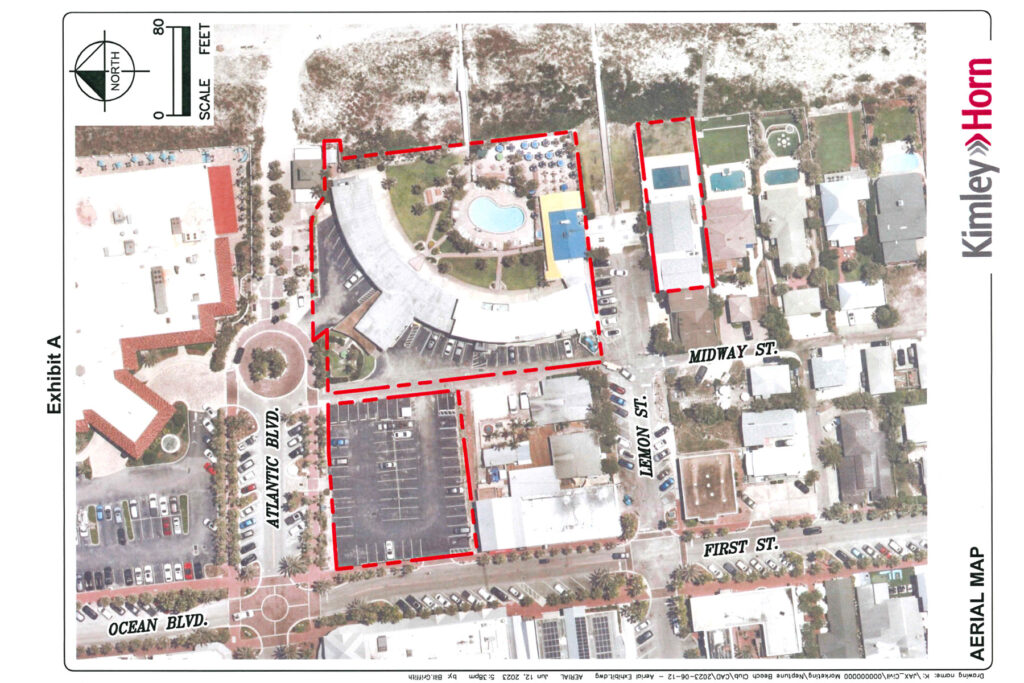 An aerial map that shows the outline of where the buildings will be constructed.