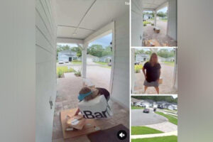 Ring camera footage of a white woman