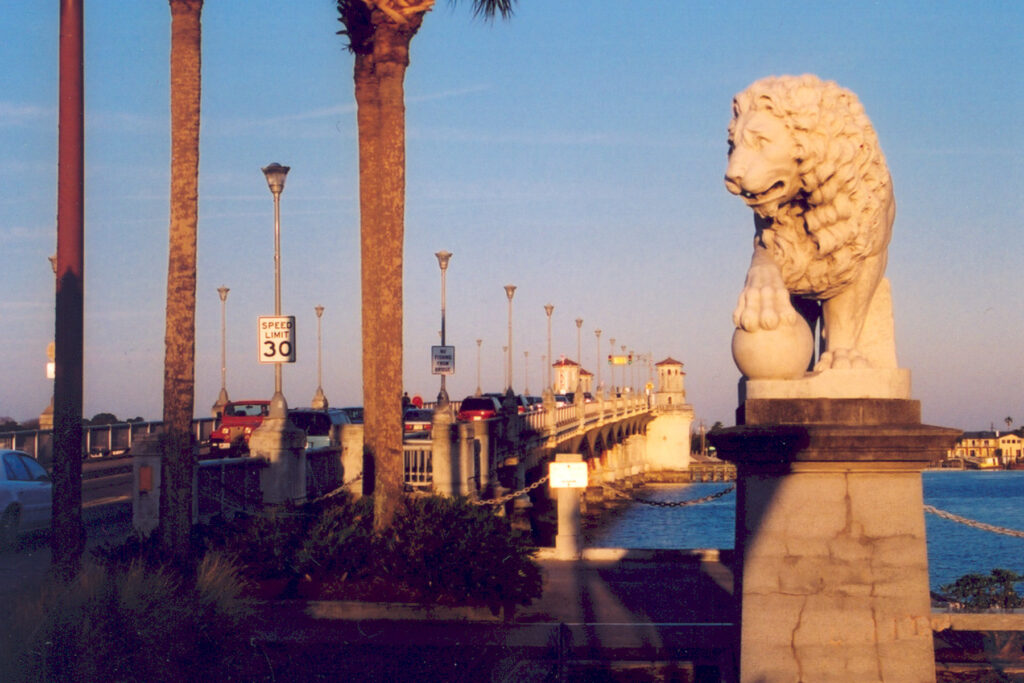Lion sculpture on a bridge