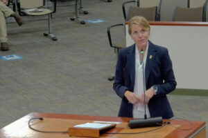 city official at meeting