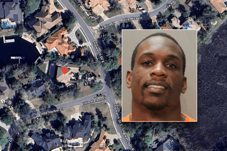 Inset of football player over aerial of his home