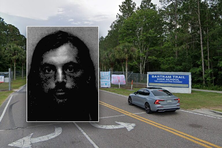 mugshot inset over a school