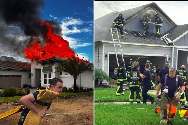 two homes on fire